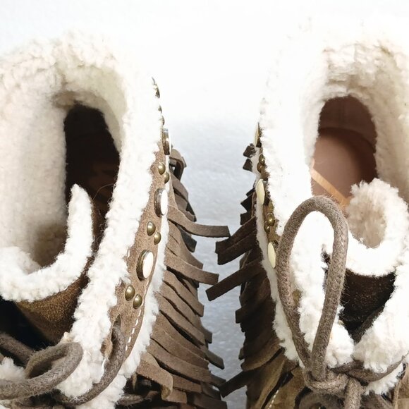 Sam Edelman Suede Fringe Ankle Wedge Boots 4" Heel Women's 8 VGUC - Picture 14 of 16